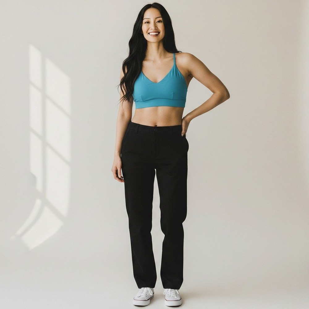 JoyLab Sports Bra Womens Large Blue V-Neck Y-Back Activewear Stretch Yoga